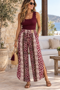 Printed Wide Leg Trousers - Plum