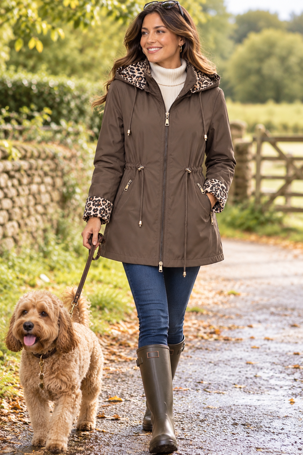 Reversible Raincoat - Brown/Leopard Print