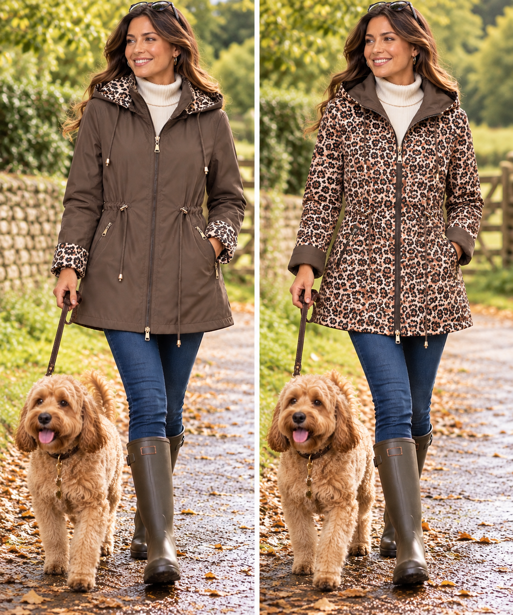 Reversible Raincoat - Brown/Leopard Print