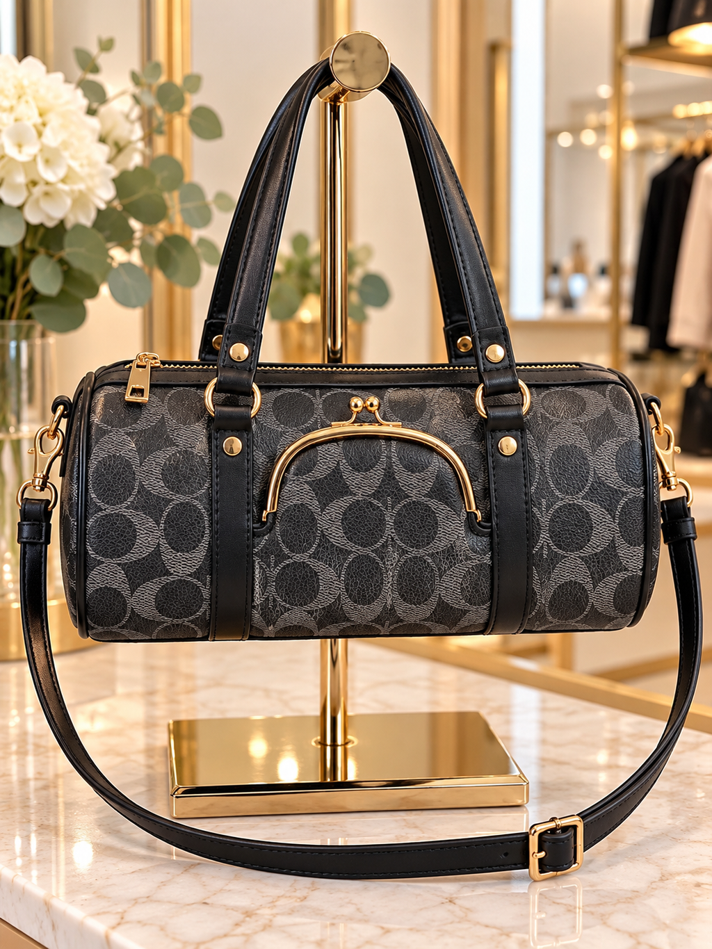 Black/Grey Monogram Bowler Bag