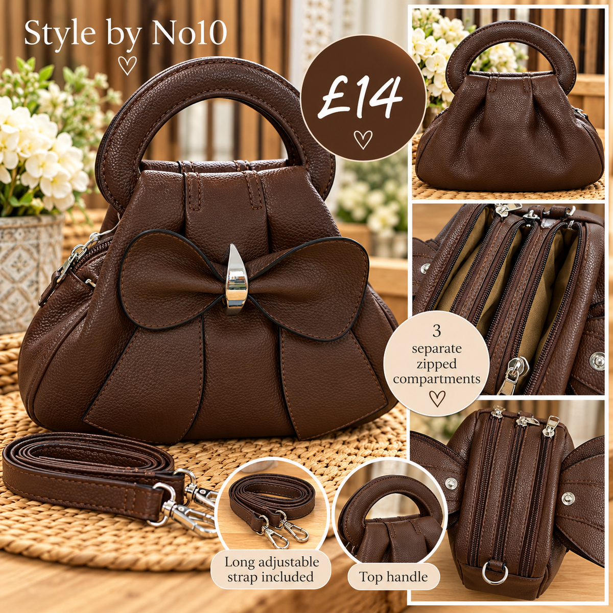Chocolate Brown Bow Detail Bag