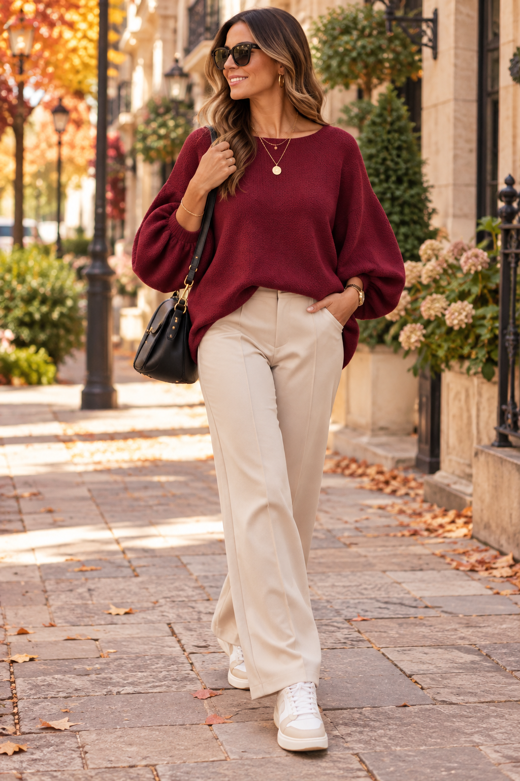 Oversized bubble sleeve jumper - Berry