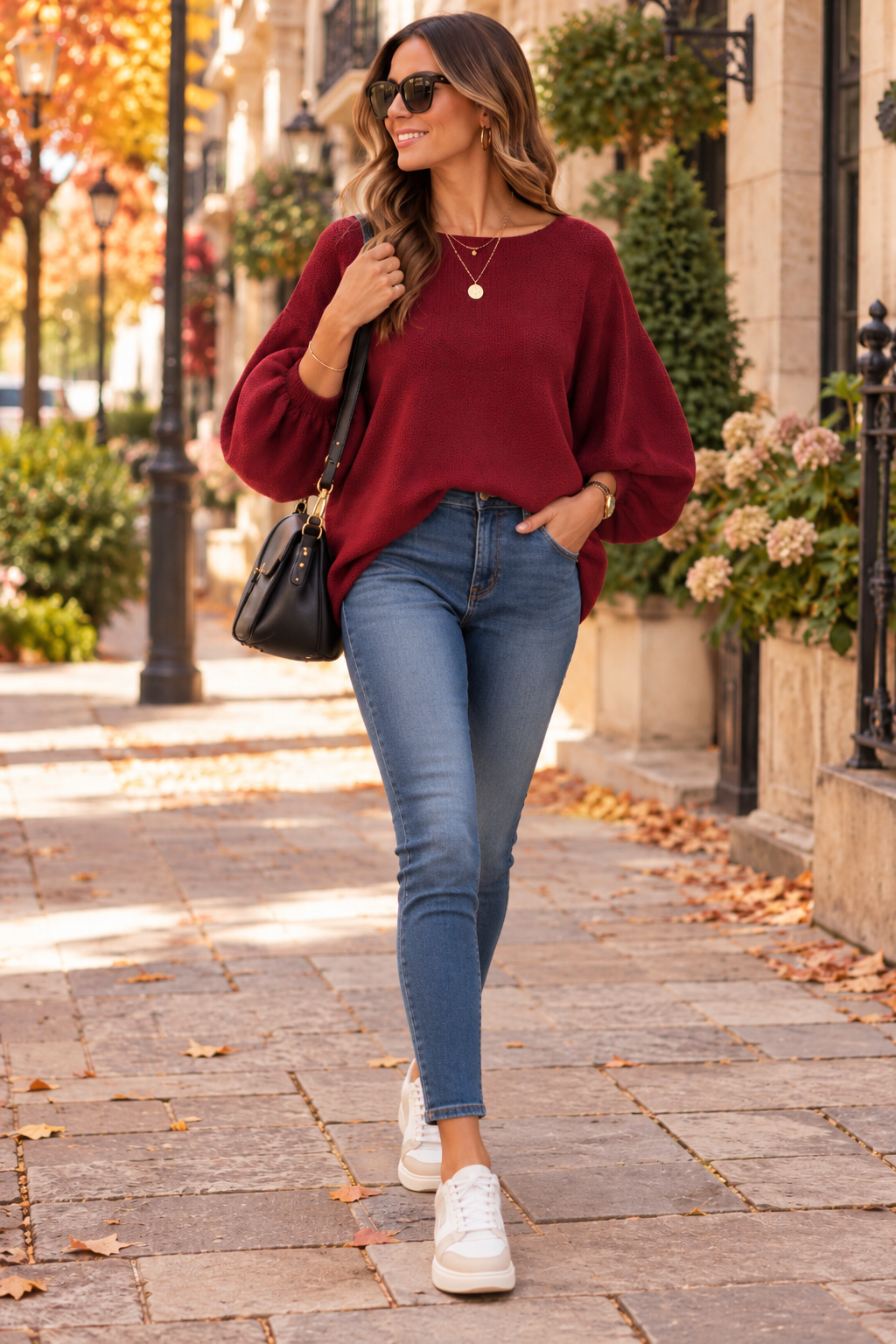 Oversized bubble sleeve jumper - Berry