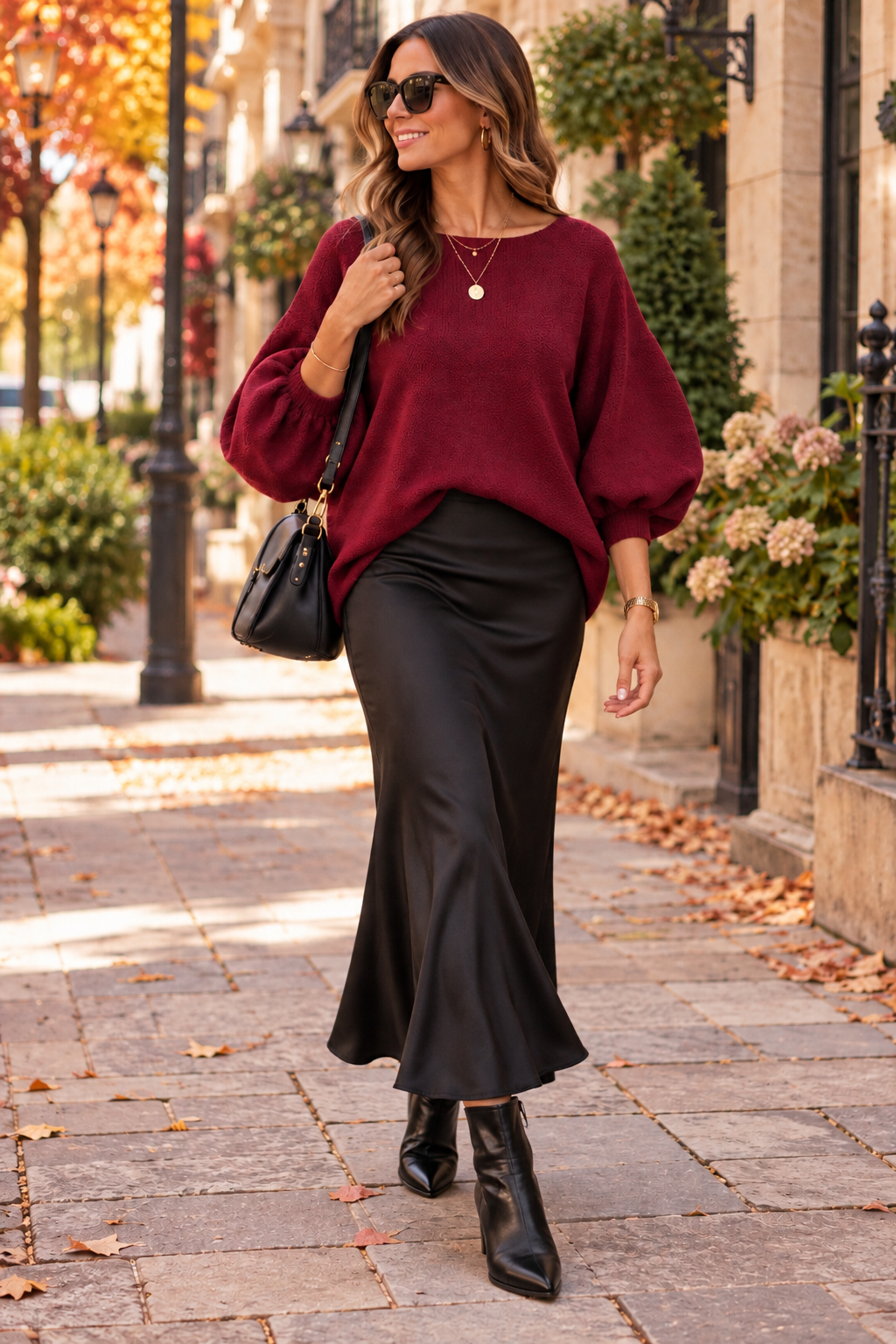 Oversized bubble sleeve jumper - Berry