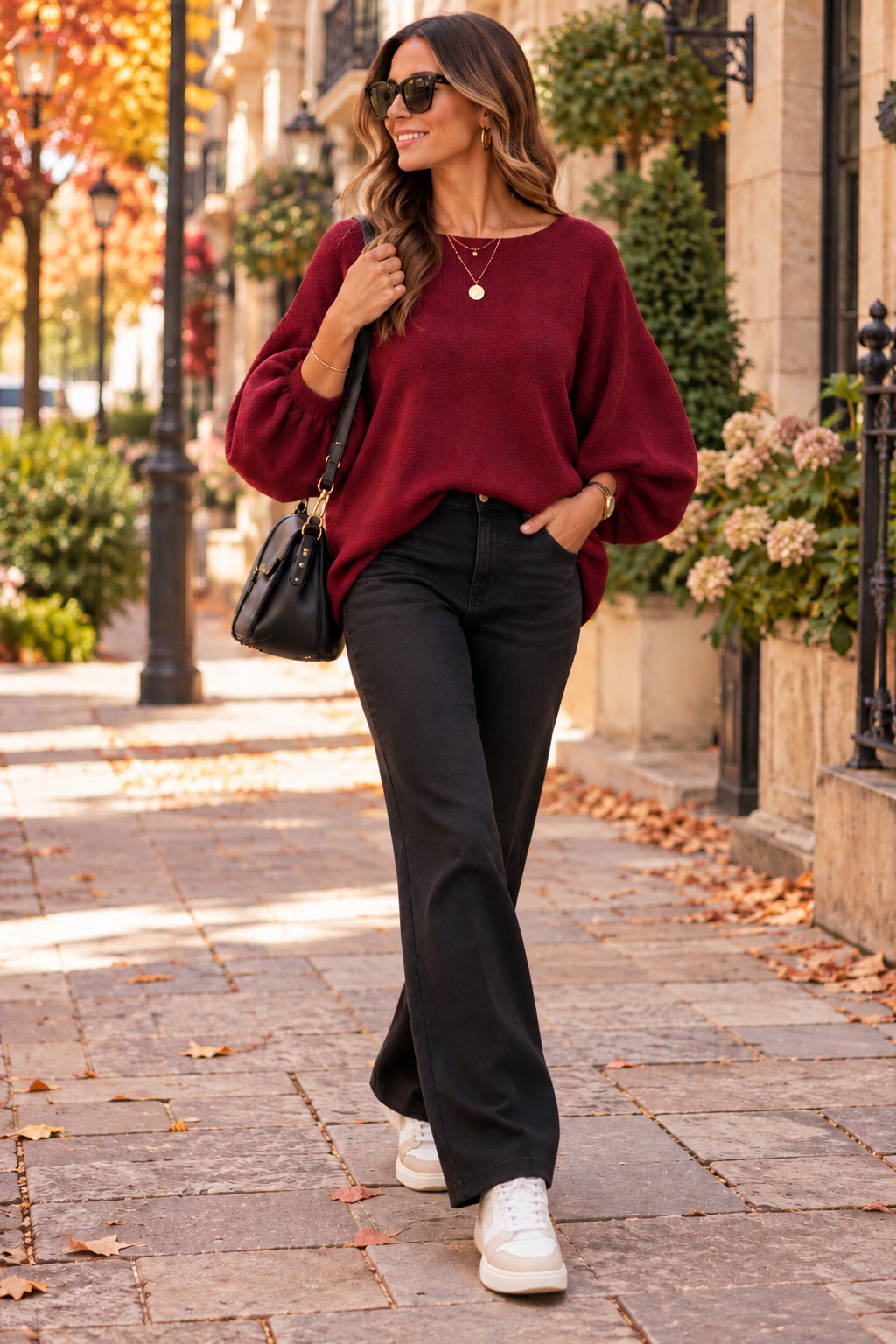 Oversized bubble sleeve jumper - Berry
