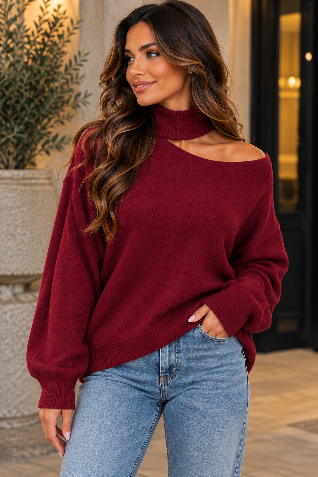 Cold shoulder jumper - Burgundy