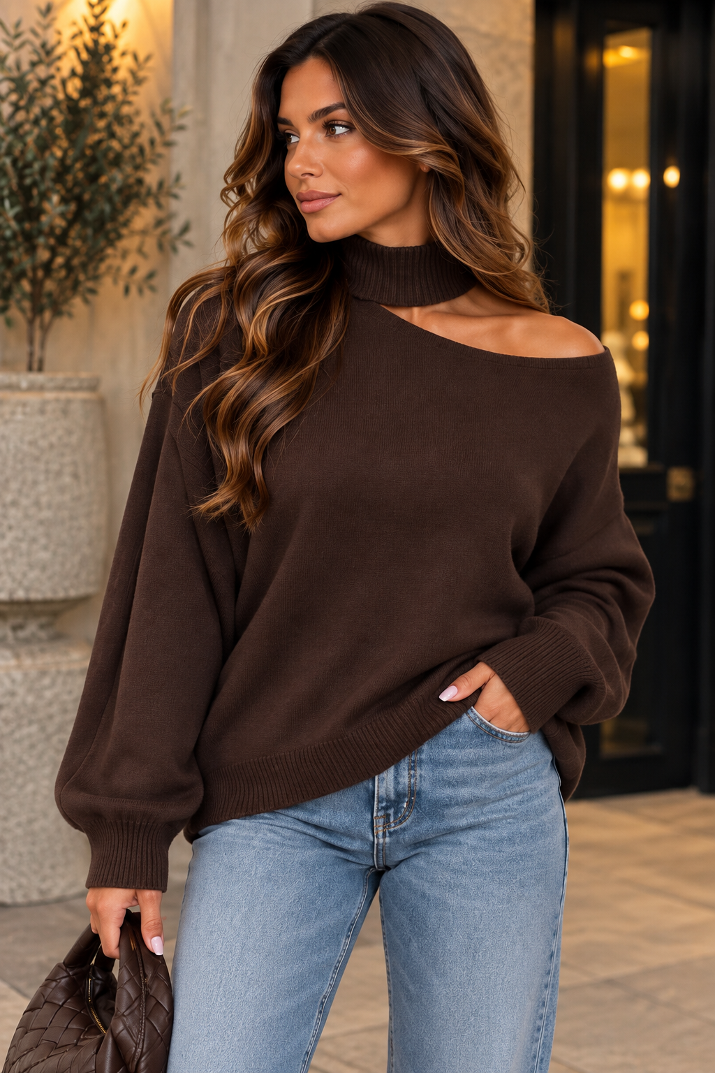 Cold shoulder jumper - Brown