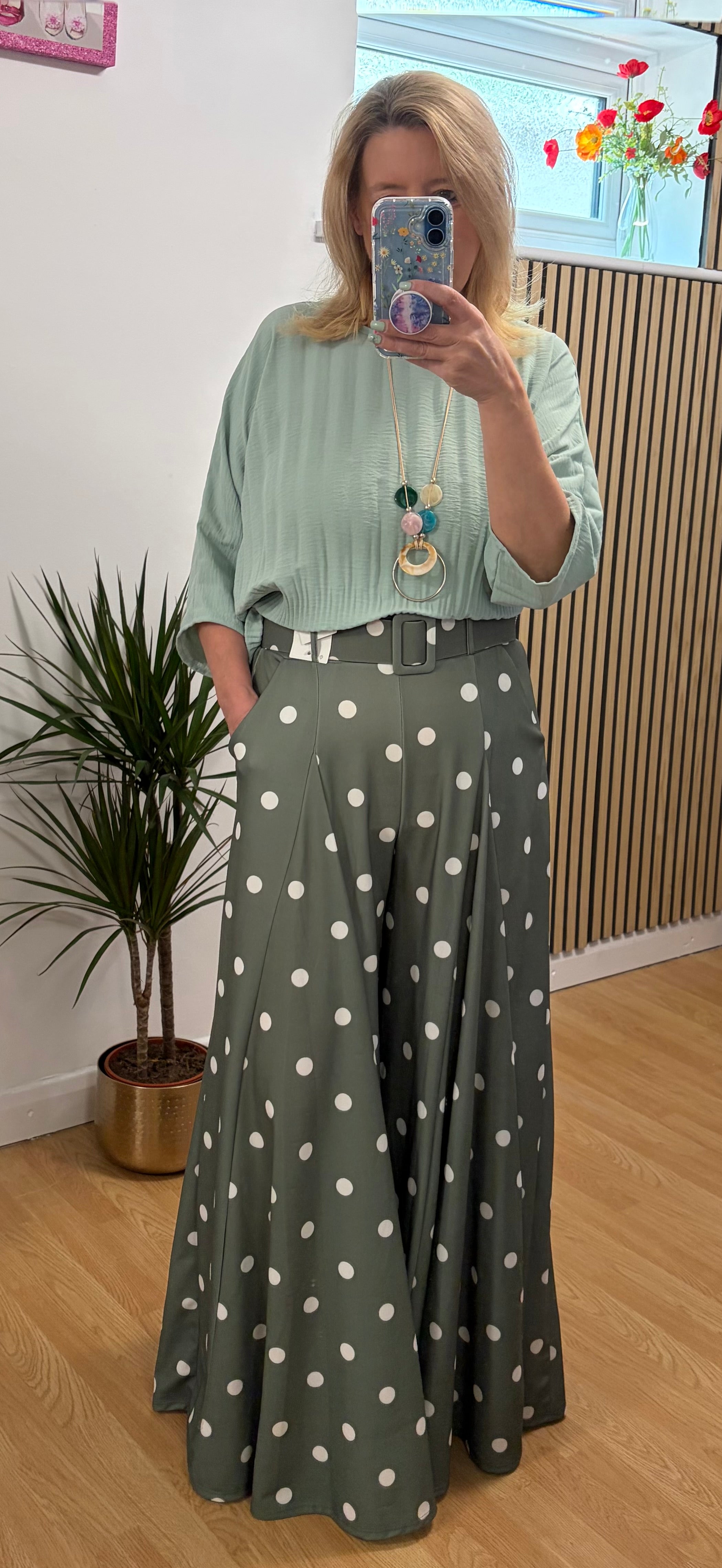Palazzo spotted trousers - Sage Green