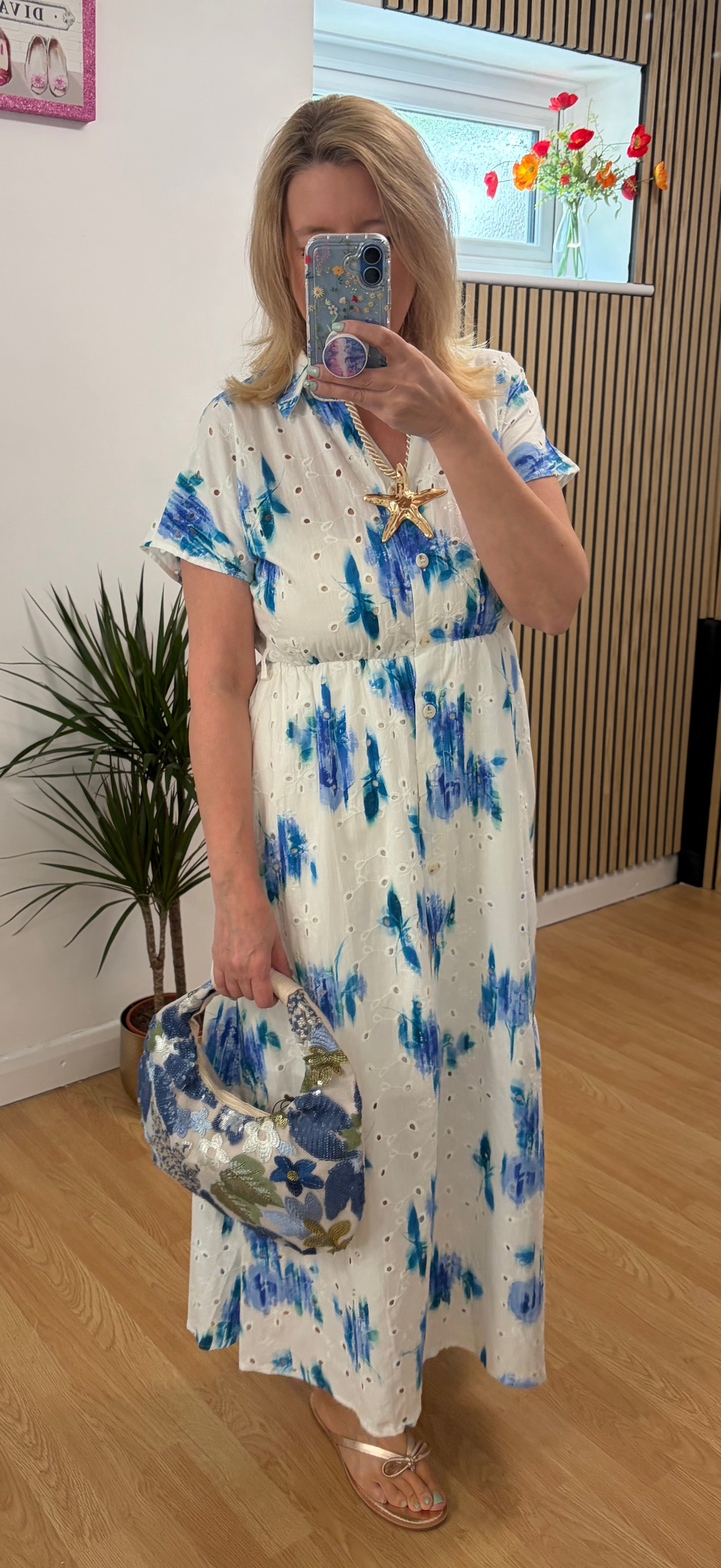 Katie Broderie Anglaise Shirt Dress - Blue