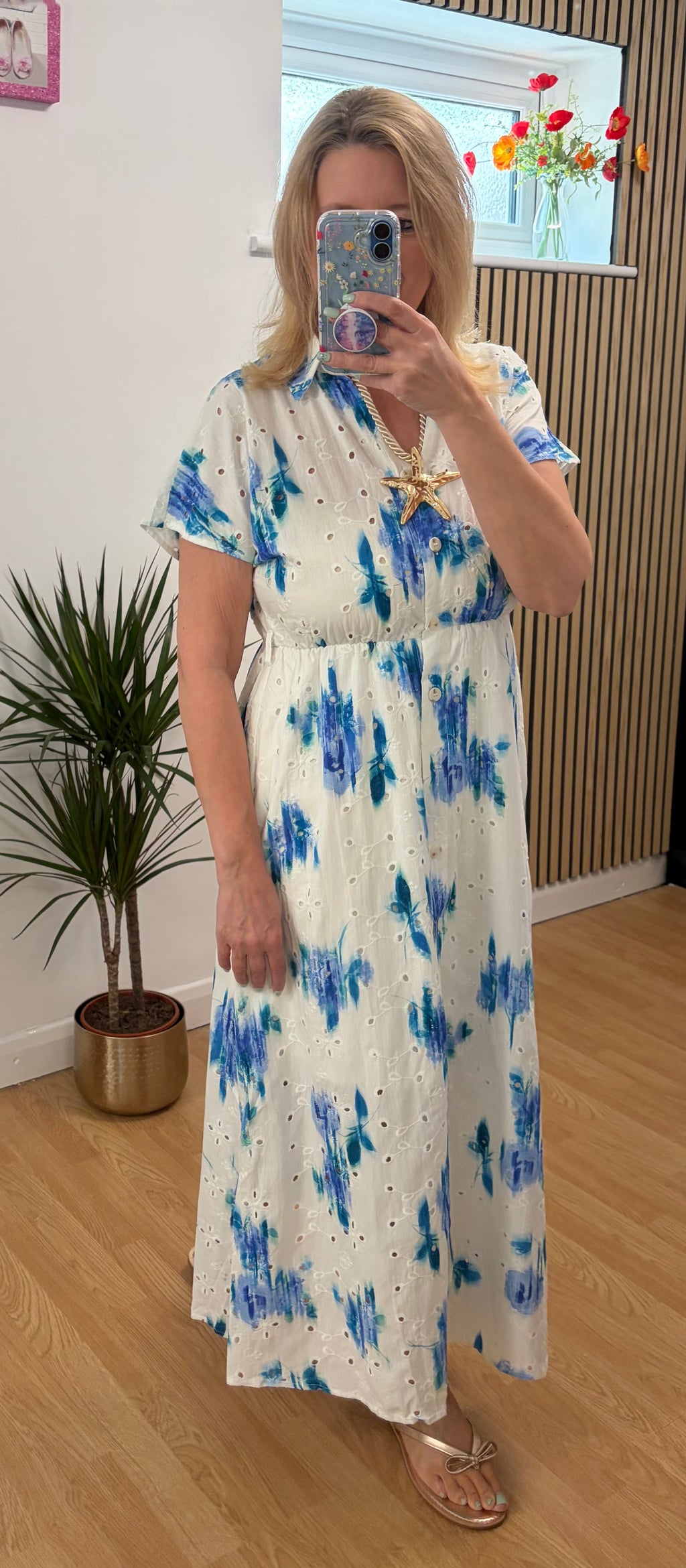 Katie Broderie Anglaise Shirt Dress - Blue