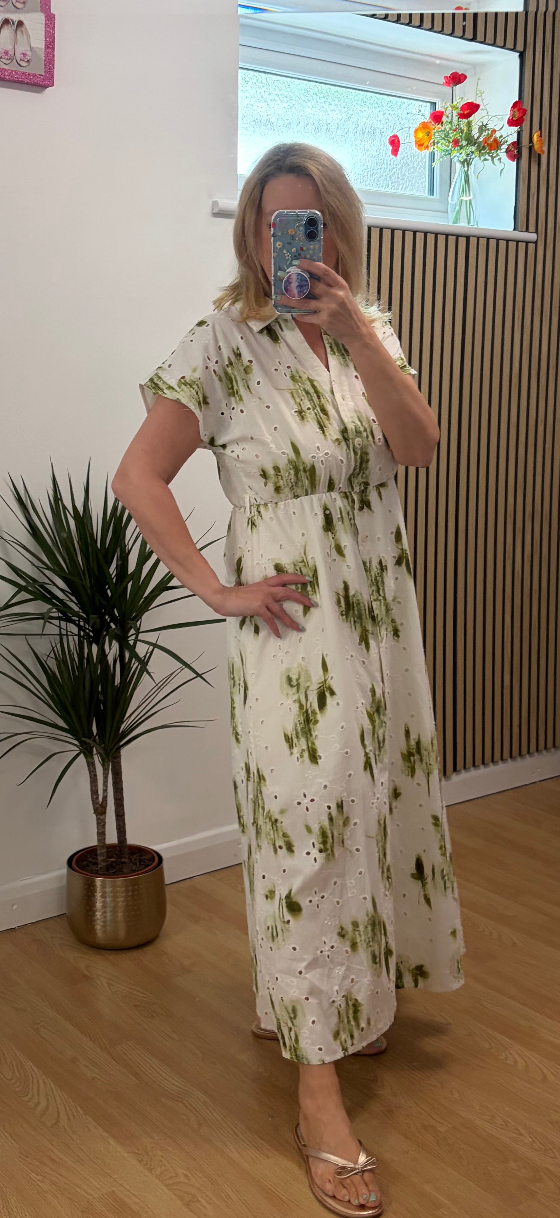 Katie Broderie Anglaise Shirt Dress - Green