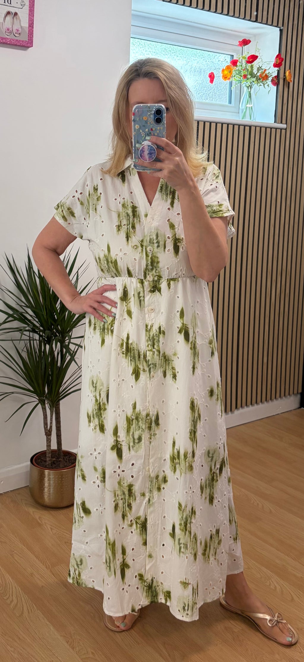 Katie Broderie Anglaise Shirt Dress - Green