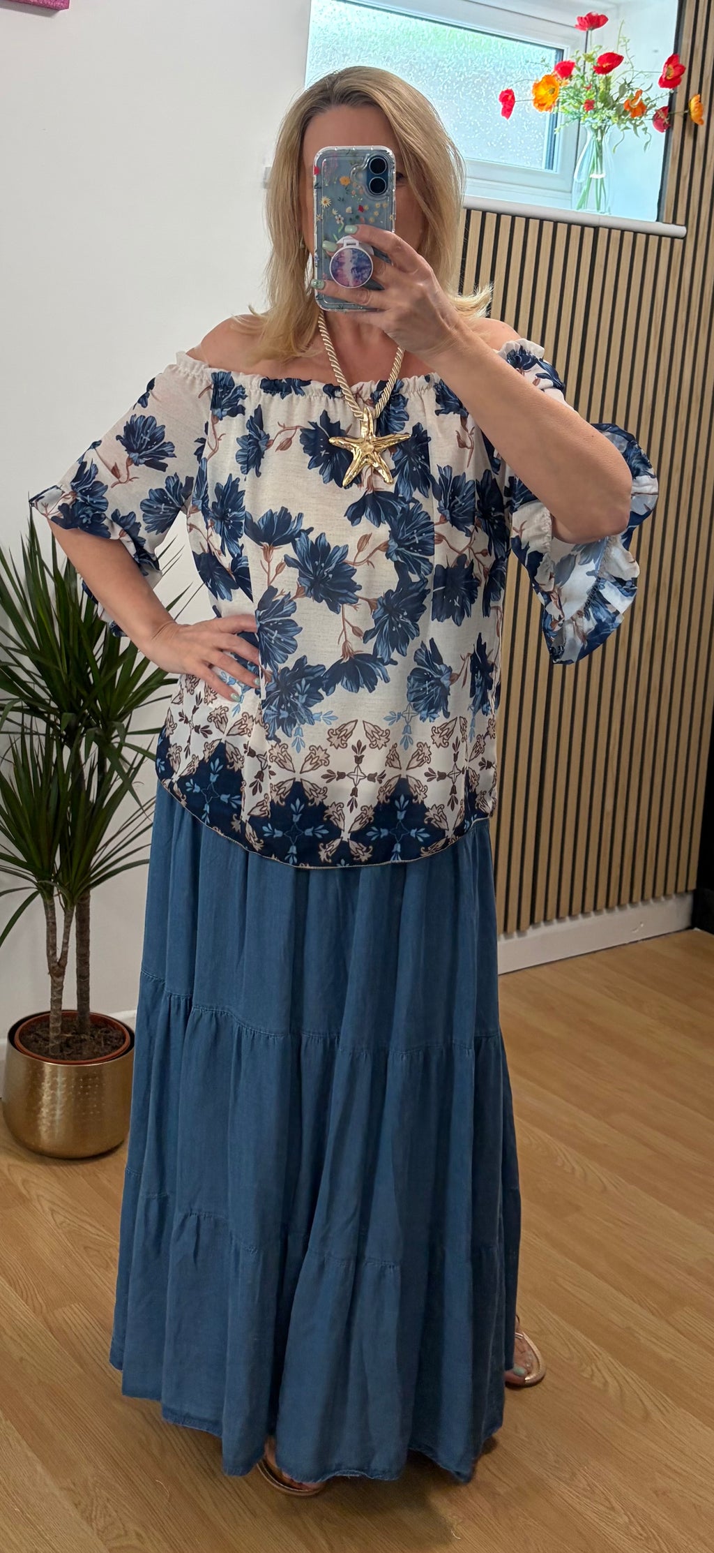 Olivia Bardot Blouse - Navy