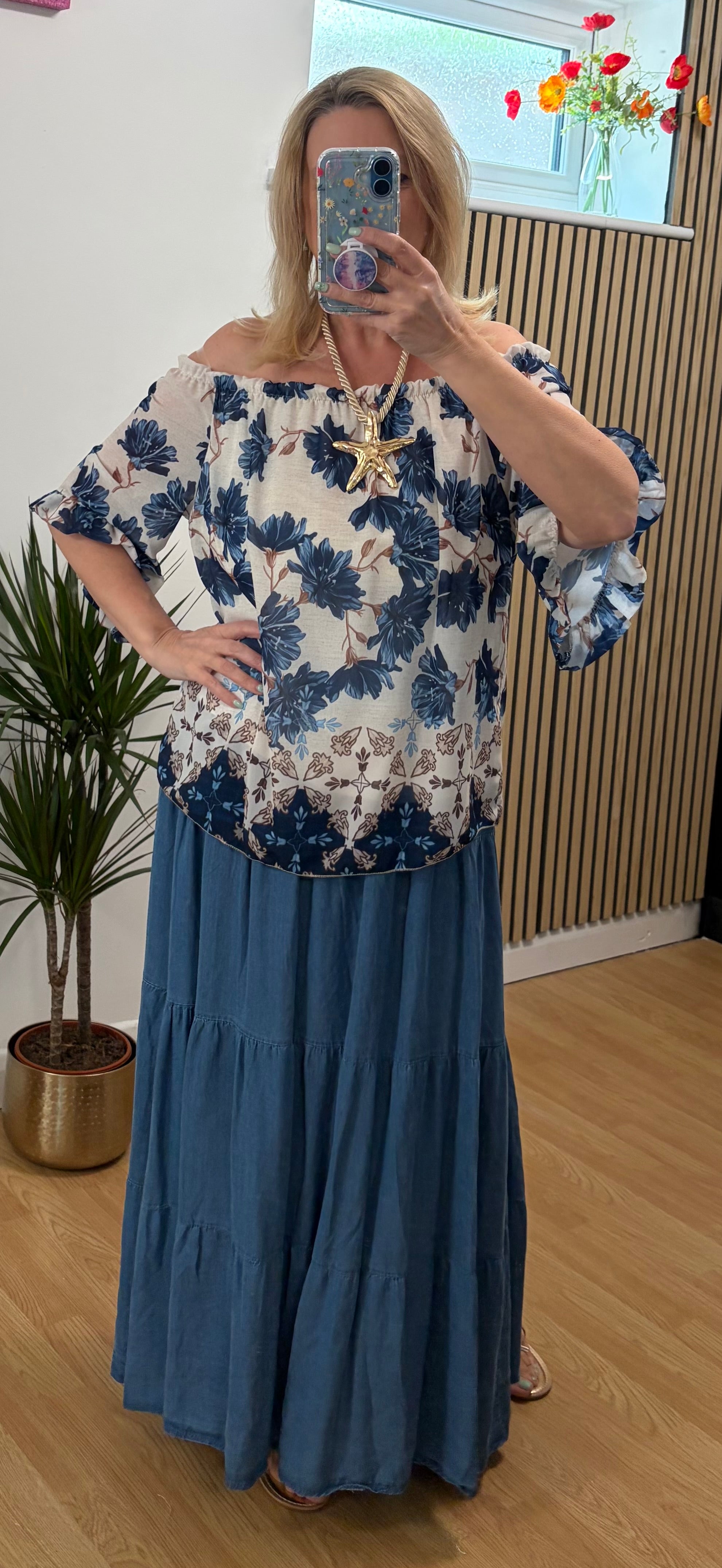 Olivia Bardot Blouse - Navy