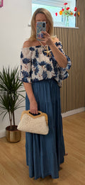 Chambray Dark Denim Tiered Skirt