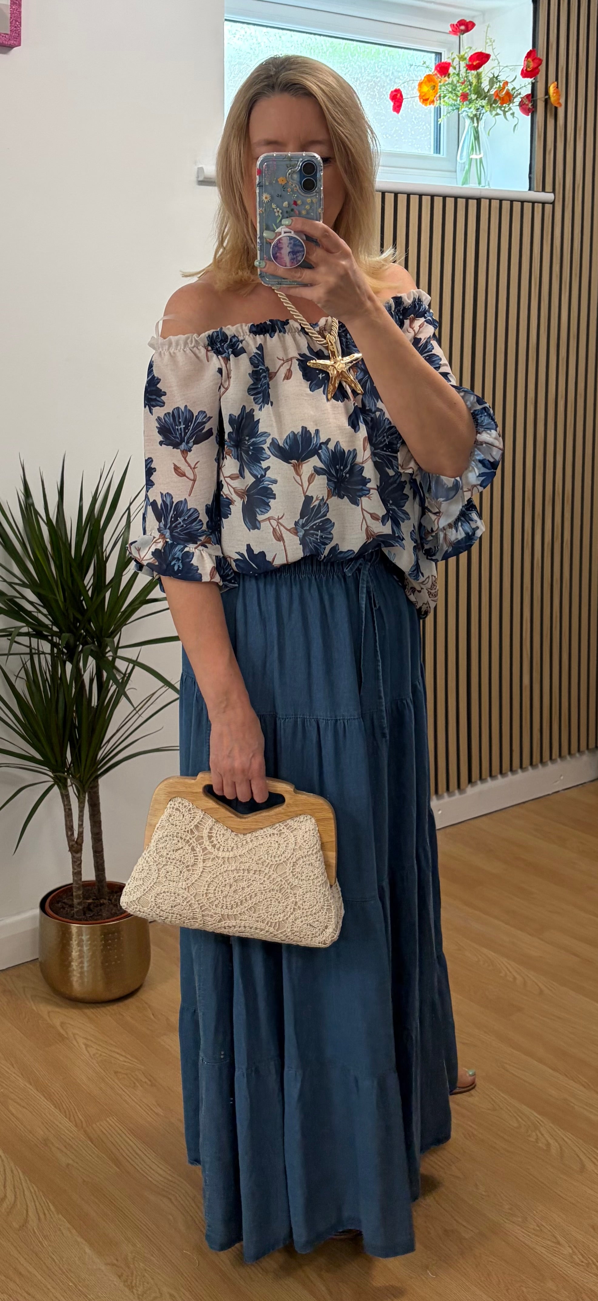 Olivia Bardot Blouse - Navy