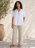 Embossed floral button top - White