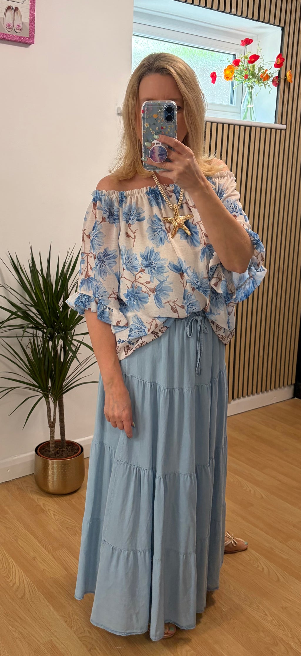 Olivia Bardot blouse - Blue