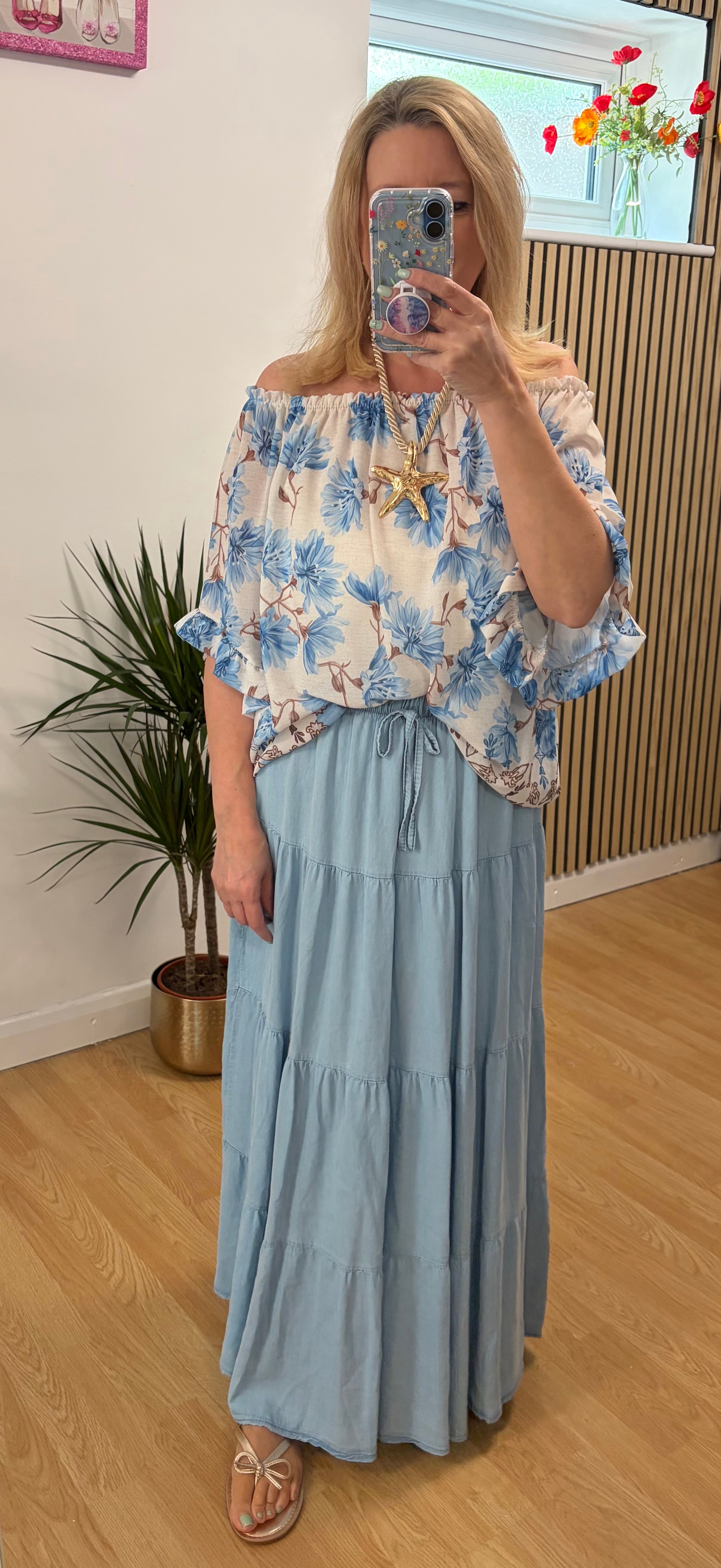 Olivia Bardot blouse - Blue