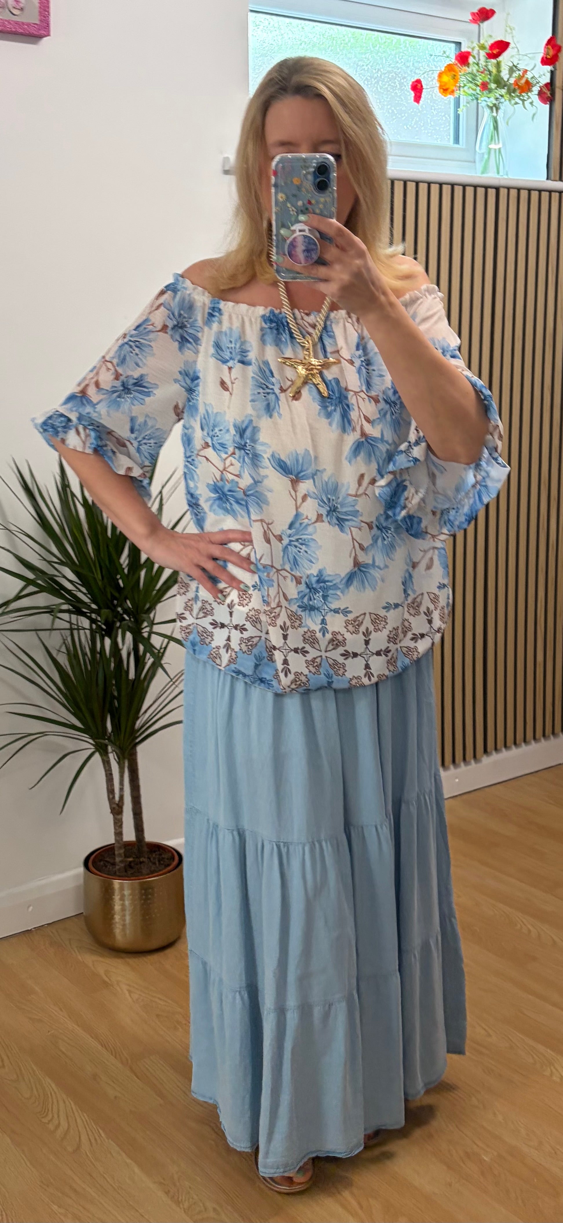 Olivia Bardot blouse - Blue