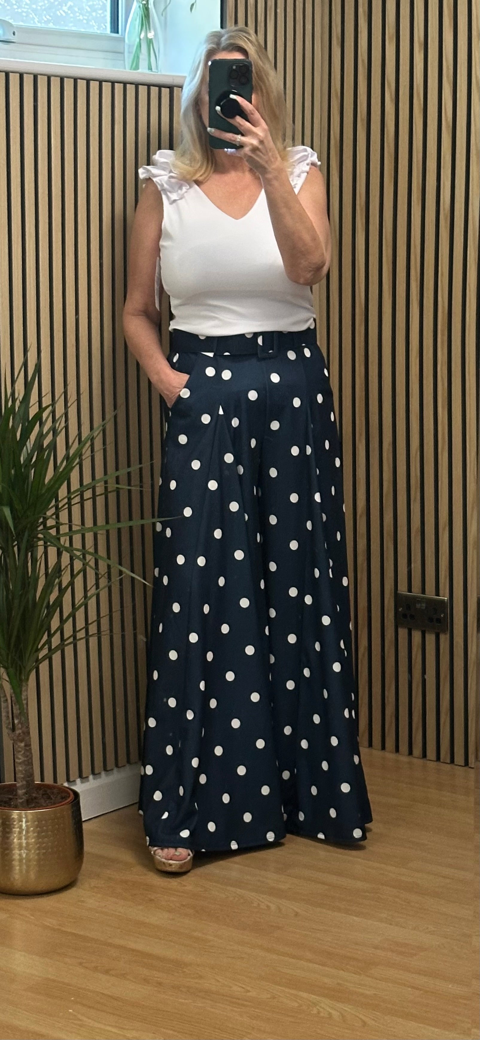 Palazzo spotted trousers - Navy