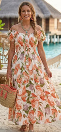 Jasmine Floral Button Detail Maxi Dress - Coral