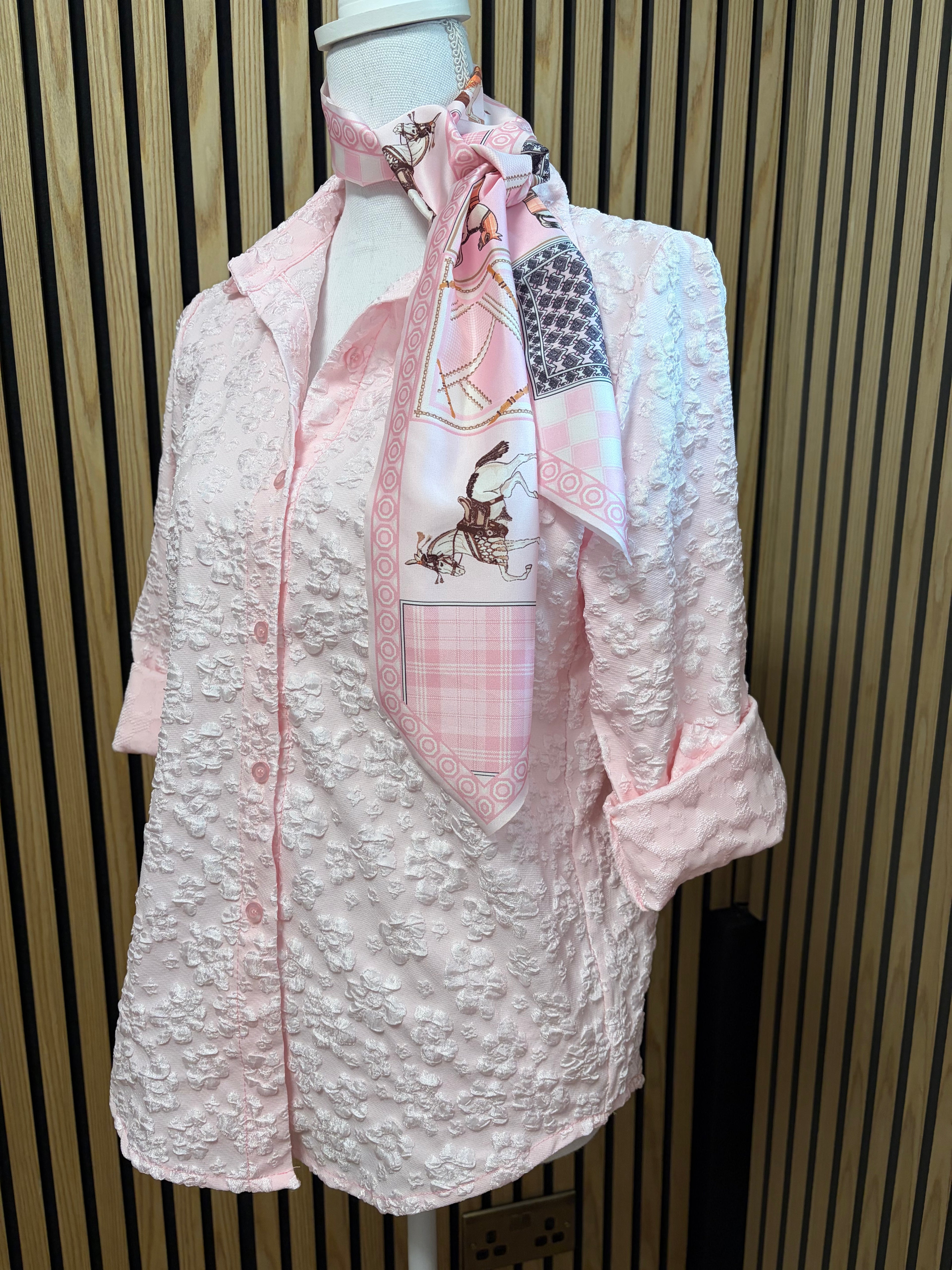 Floral textured neck scarf shirt - Blush Pink