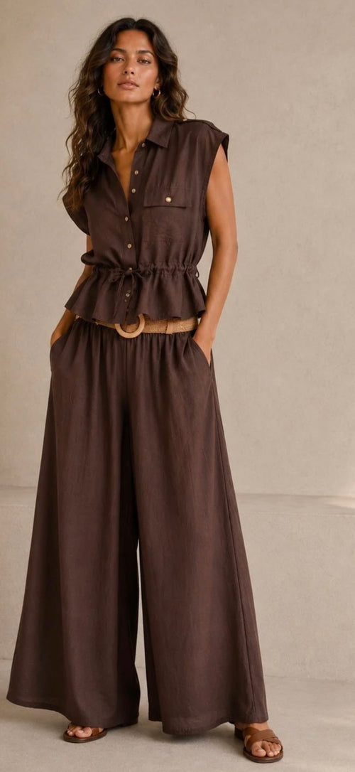 Drawstring Waist Co-Ord Set - Chocolate