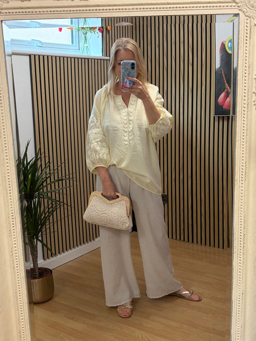 V Neck Embroidered Top - Lemon