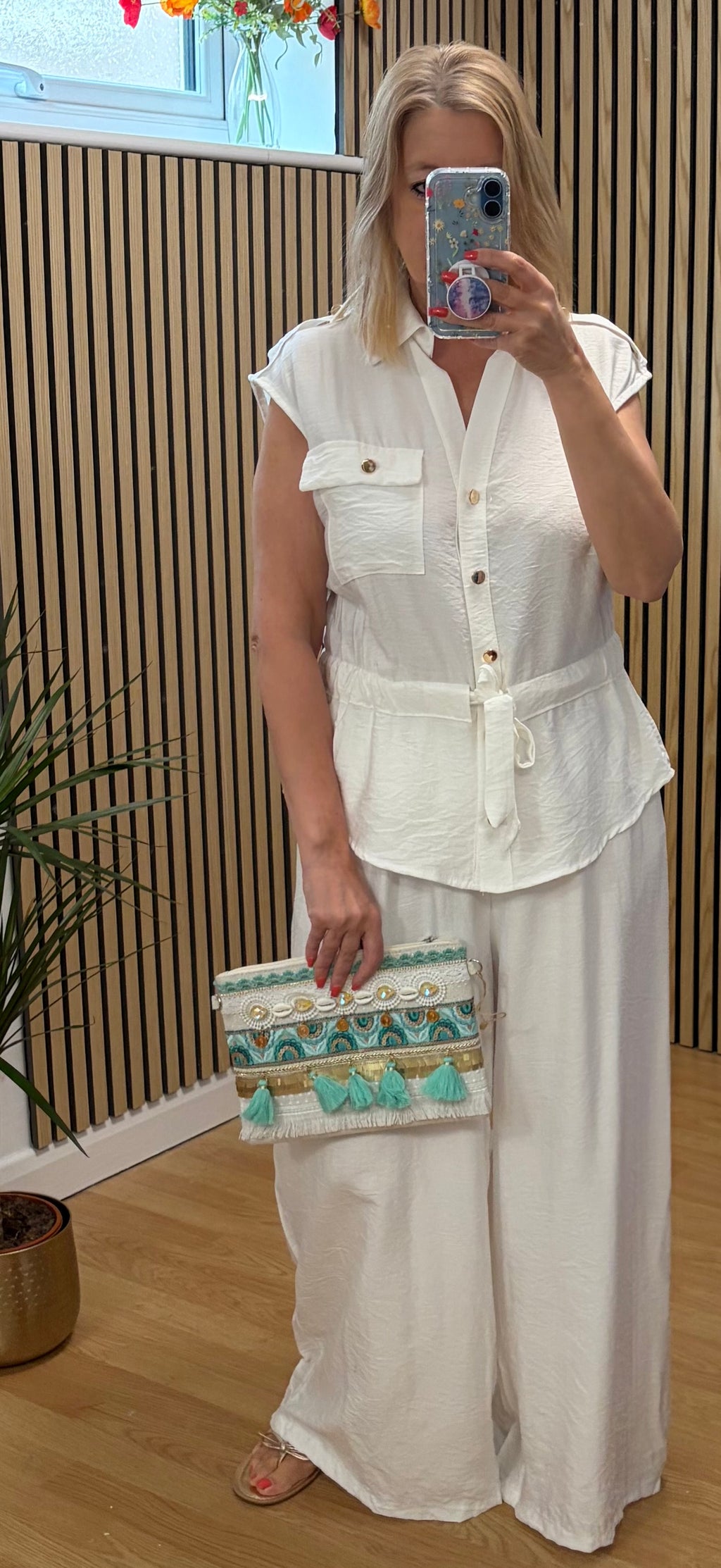 Drawstring Waist Co-Ord Set - White