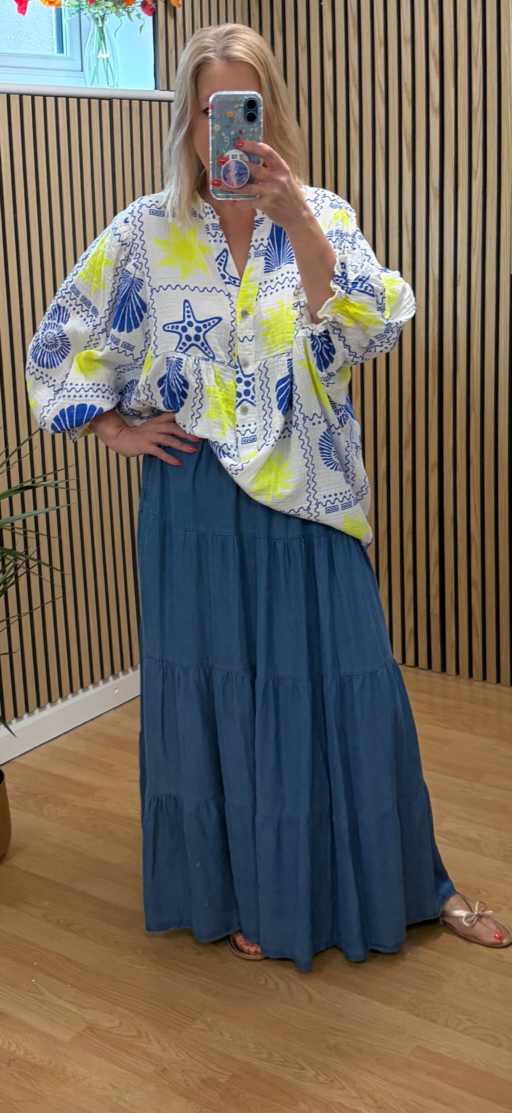 Graphic Print Oversized Top - Blue/Neon Yellow