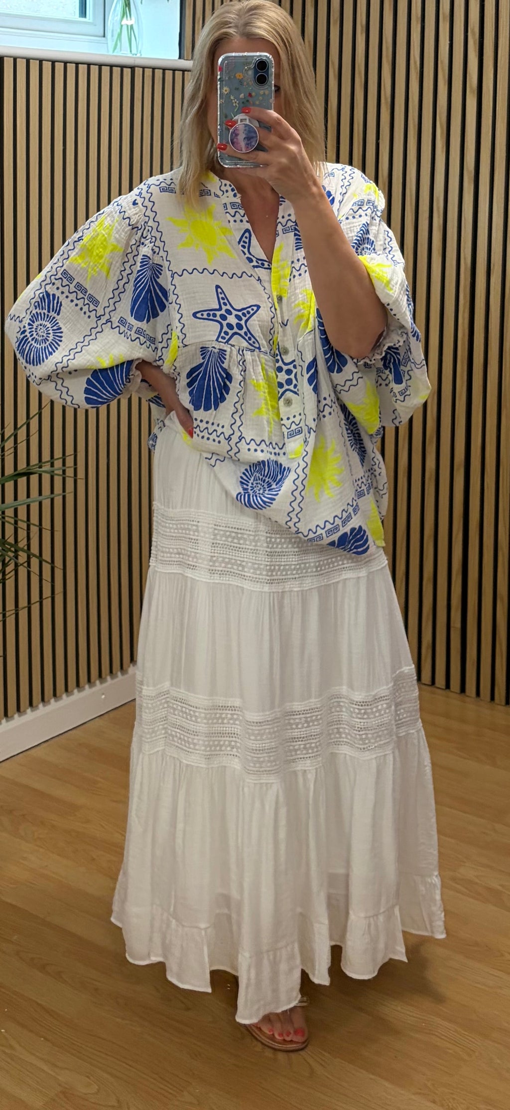 Graphic Print Oversized Top - Blue/Neon Yellow