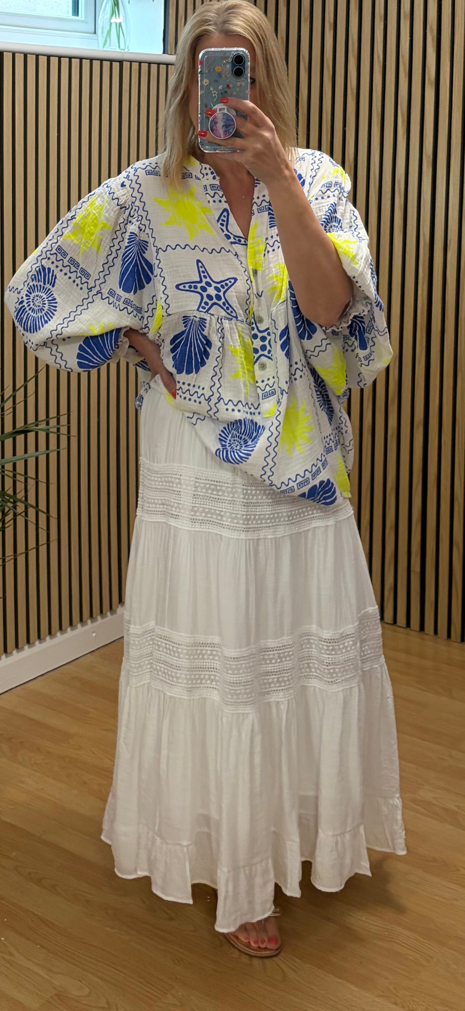 Graphic Print Oversized Top - Blue/Neon Yellow