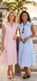 Stripped Shirt Dress - Baby Pink