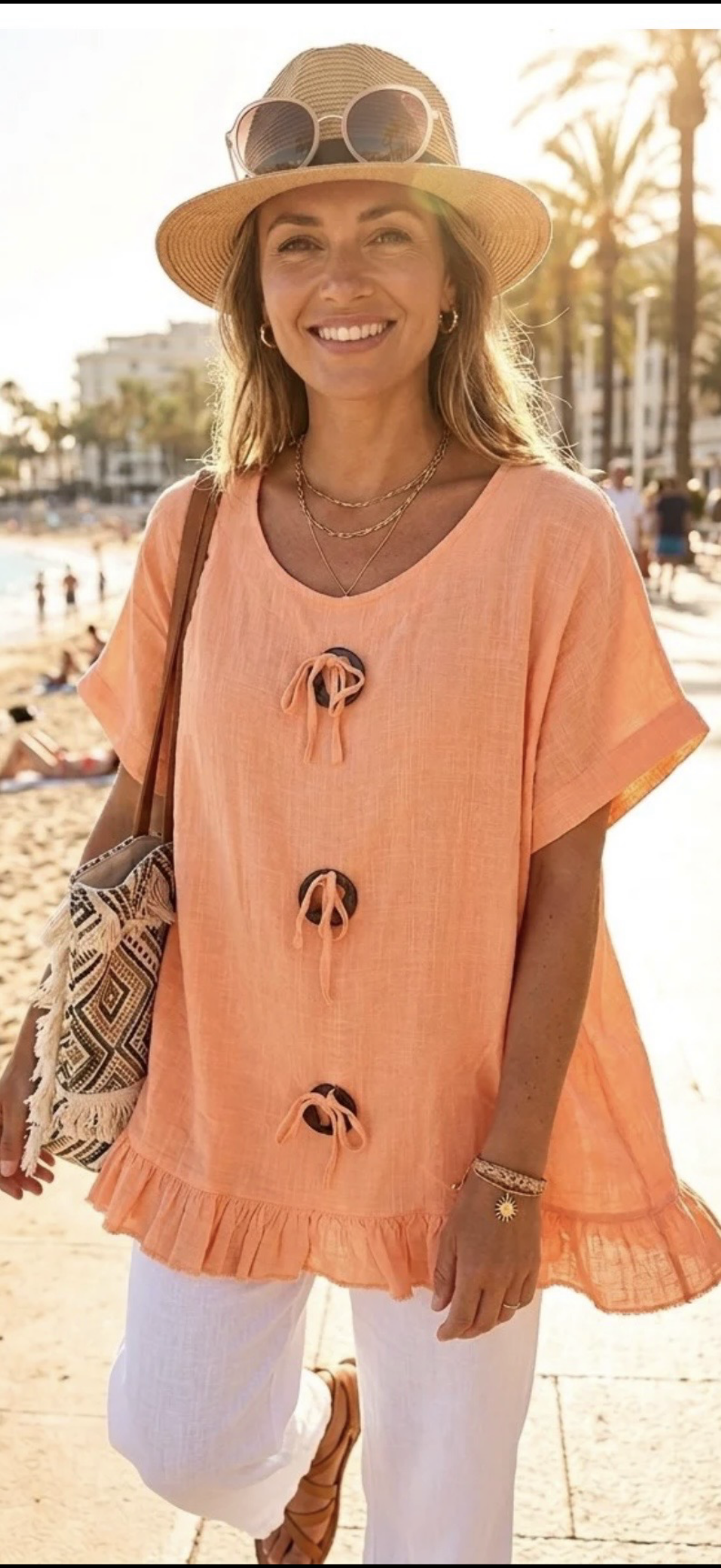 Button Detail Oversized Top - Coral