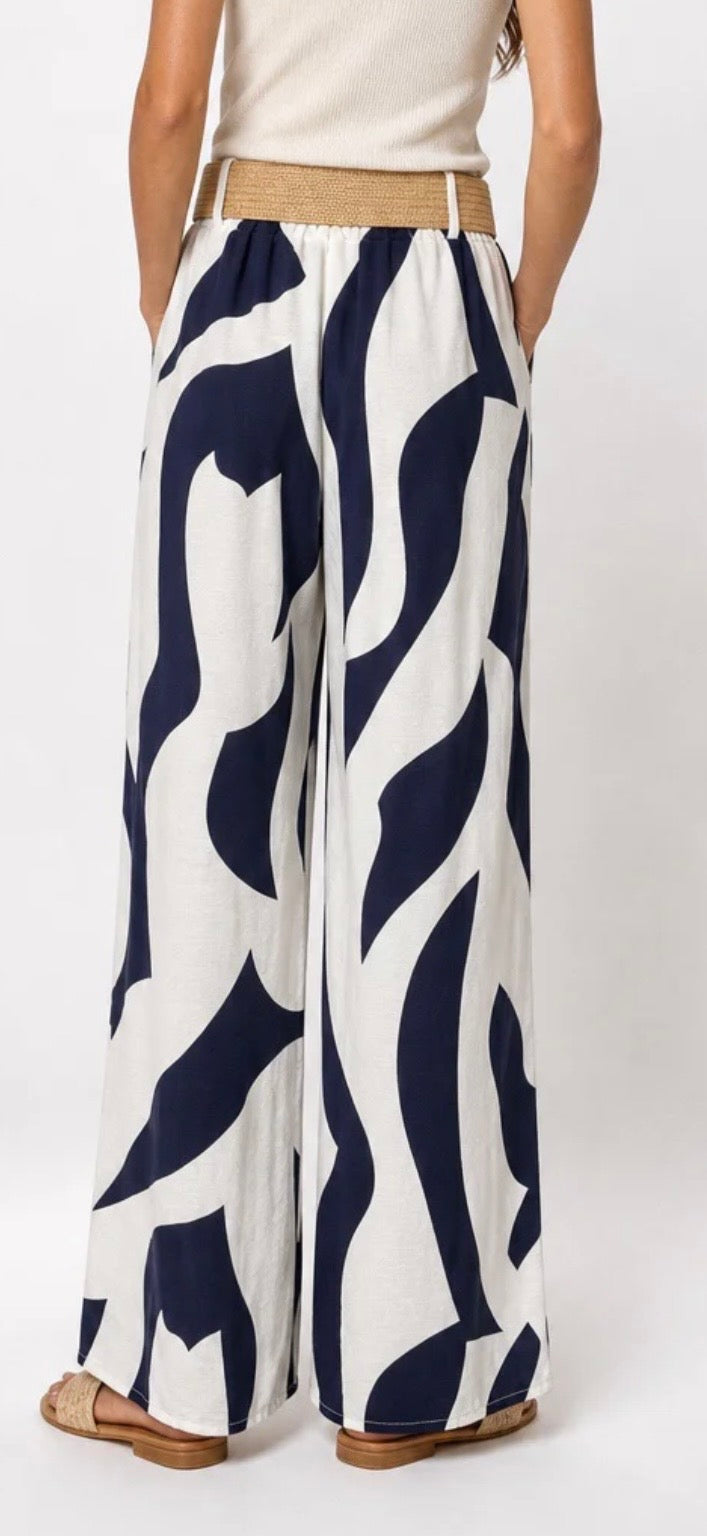 Abstract wide-leg trousers - Navy/White