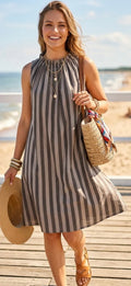 Stripped sleeveless tunic dress - Brown/Taupe