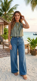 Stripped tunic top - Sage/Green