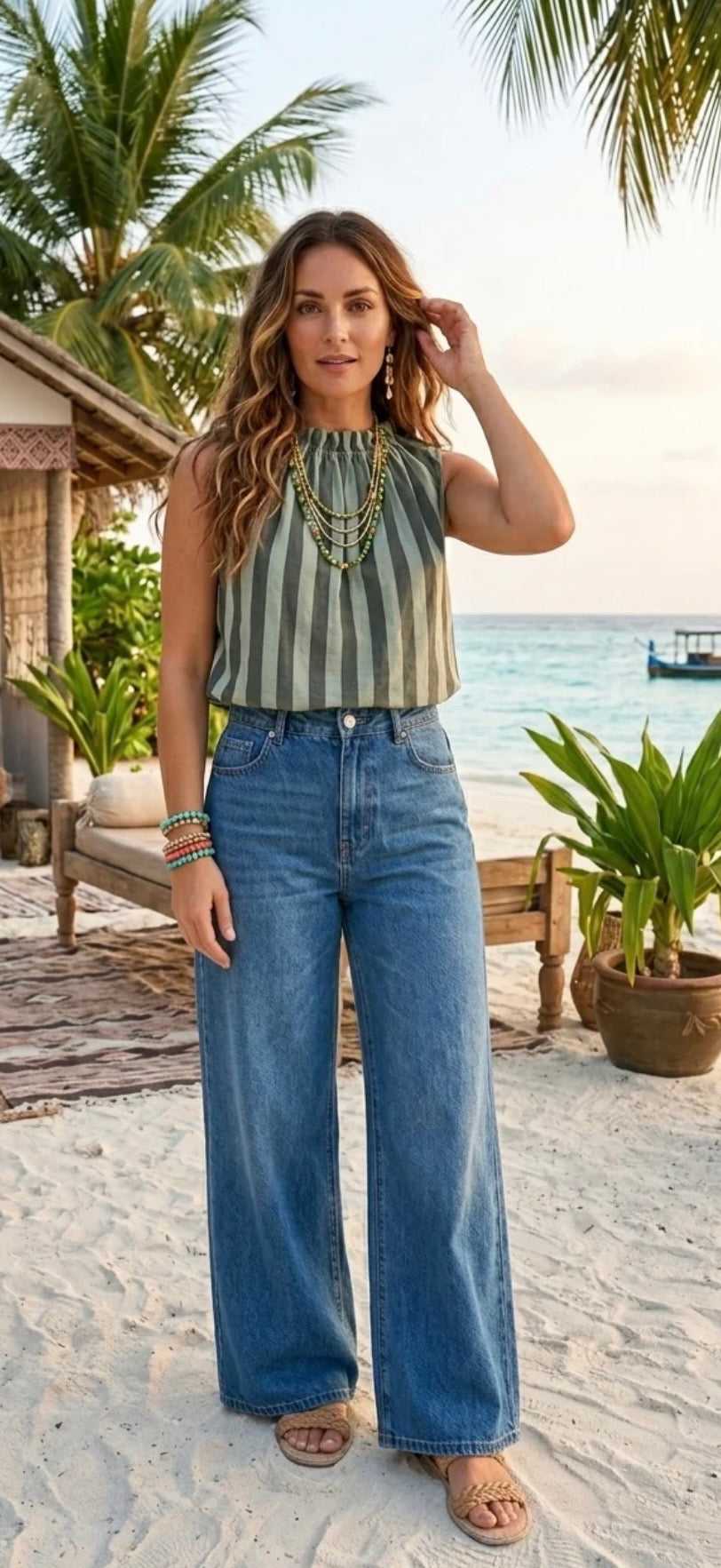 Stripped tunic top - Sage/Green