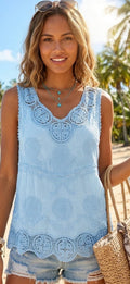 Lace crochet vest top - baby blue