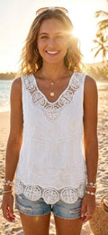 Lace crochet vest top - white
