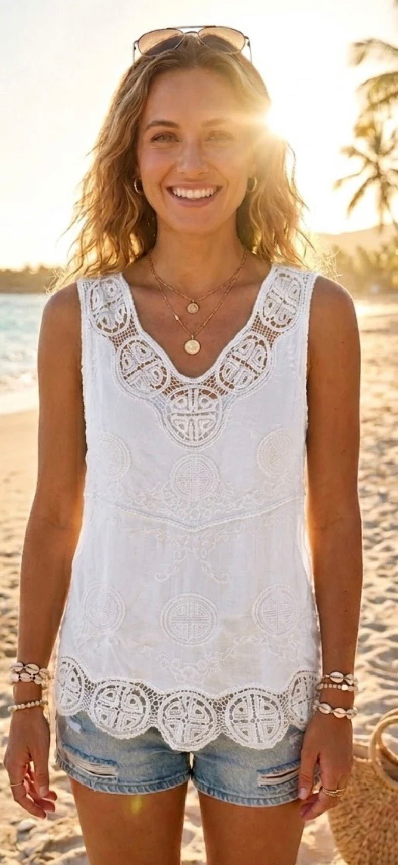 Lace crochet vest top - white