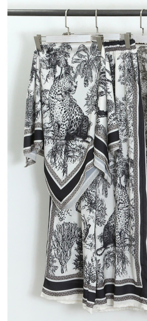 Leopard print tunic trouser set - black