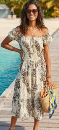 Mandy leopard-print midi dress - Beige