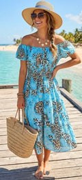 Mandy leopard-print midi dress - Blue