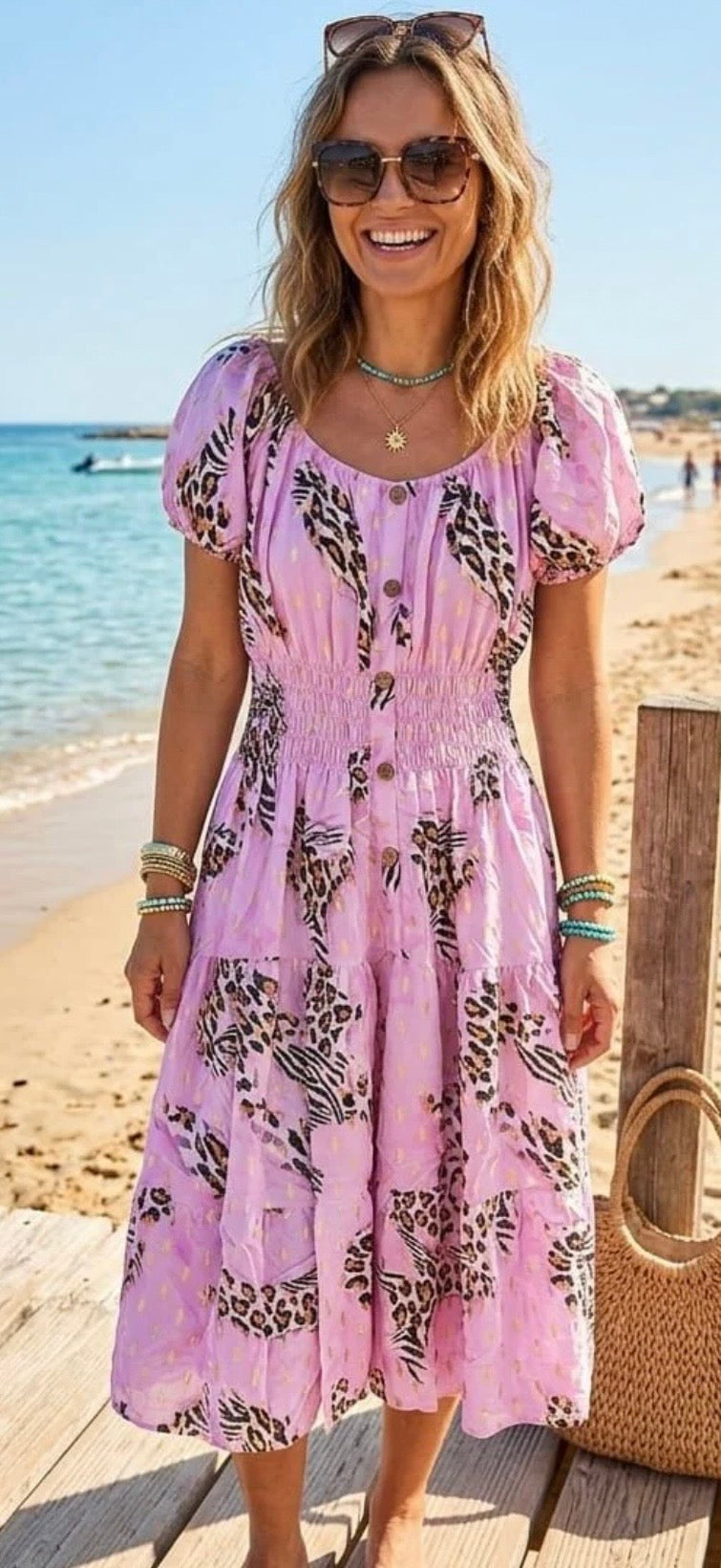 Mandy leopard-print midi dress - Pink