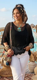 Crochet floral bottom top - Black