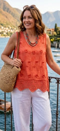 Embroidery Lace Overlay Top - Orange