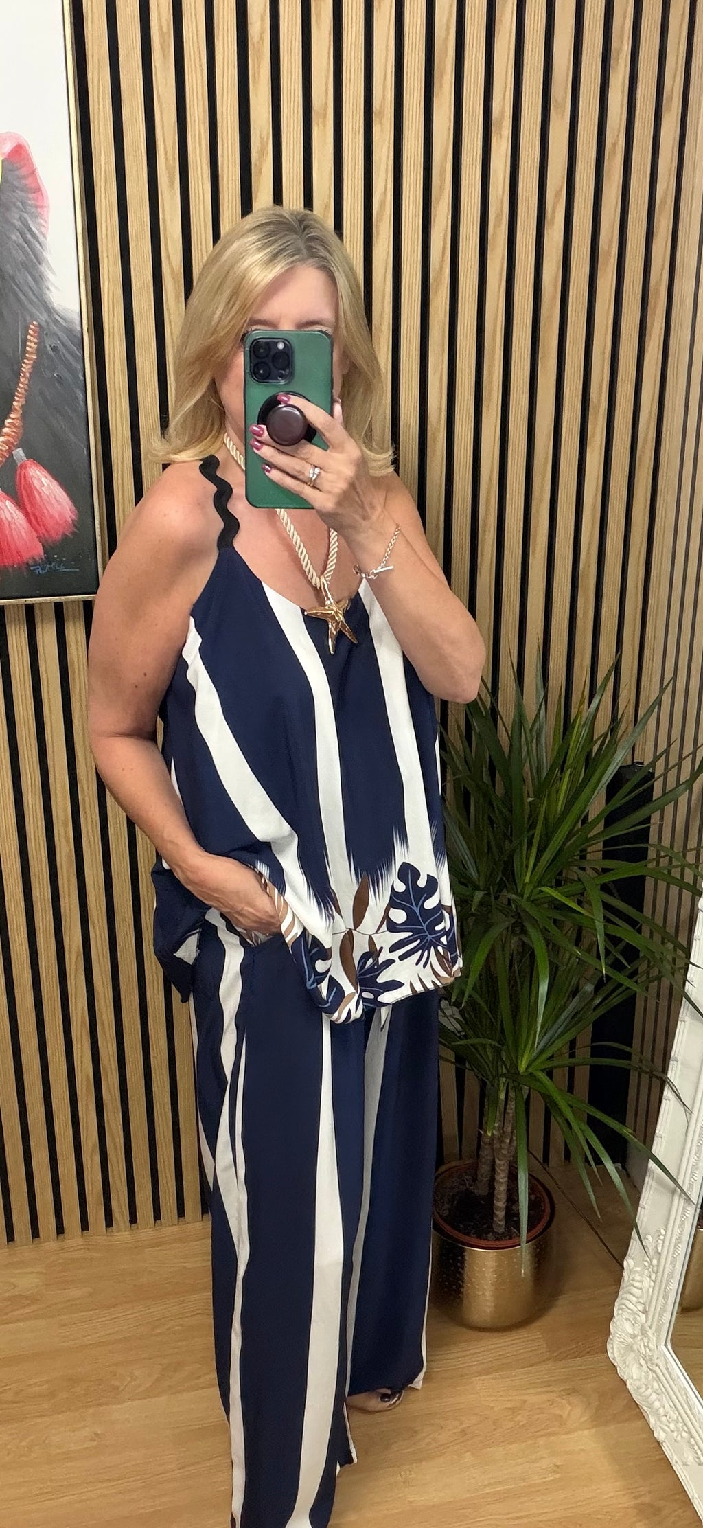 Stripe wide leg trousers - Navy/White