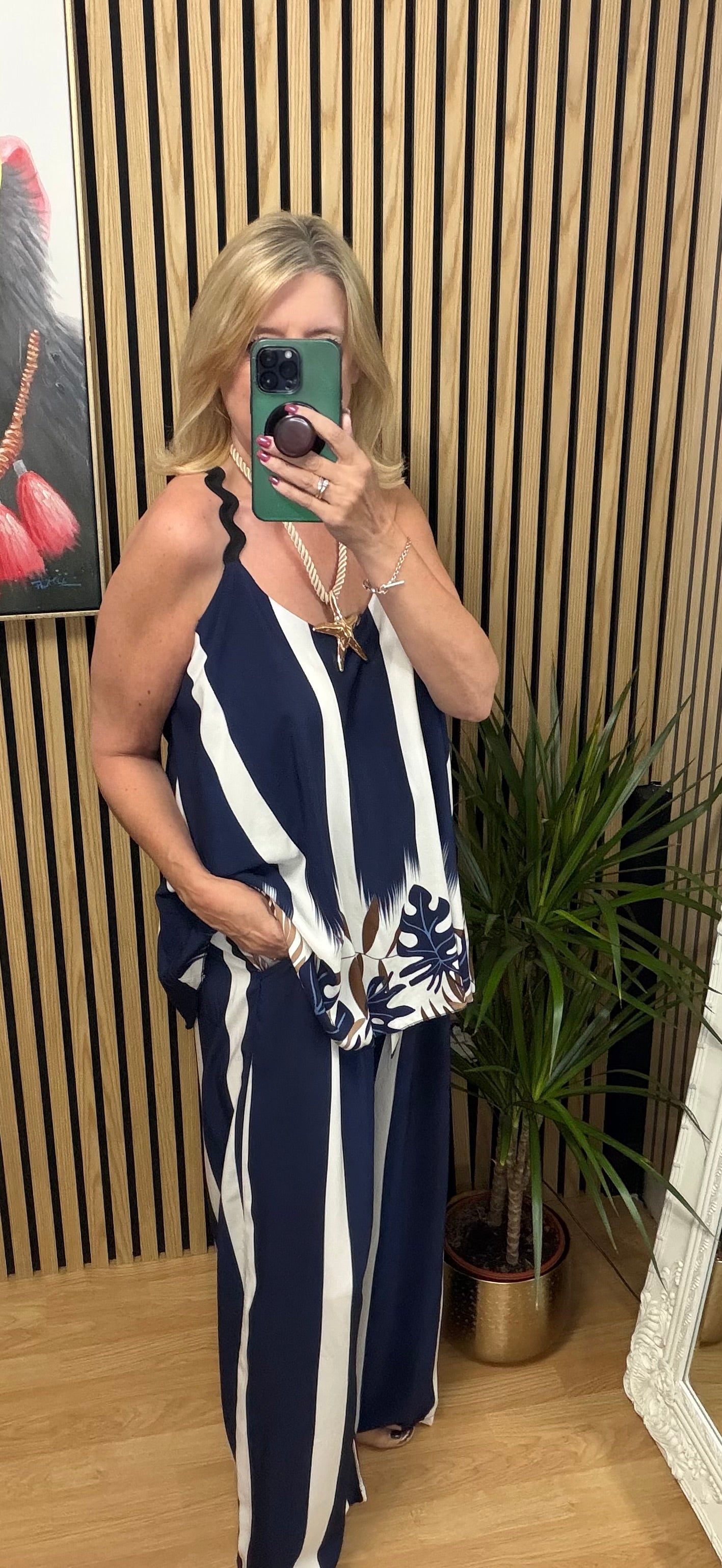 Stripe wide leg trousers - Navy/White